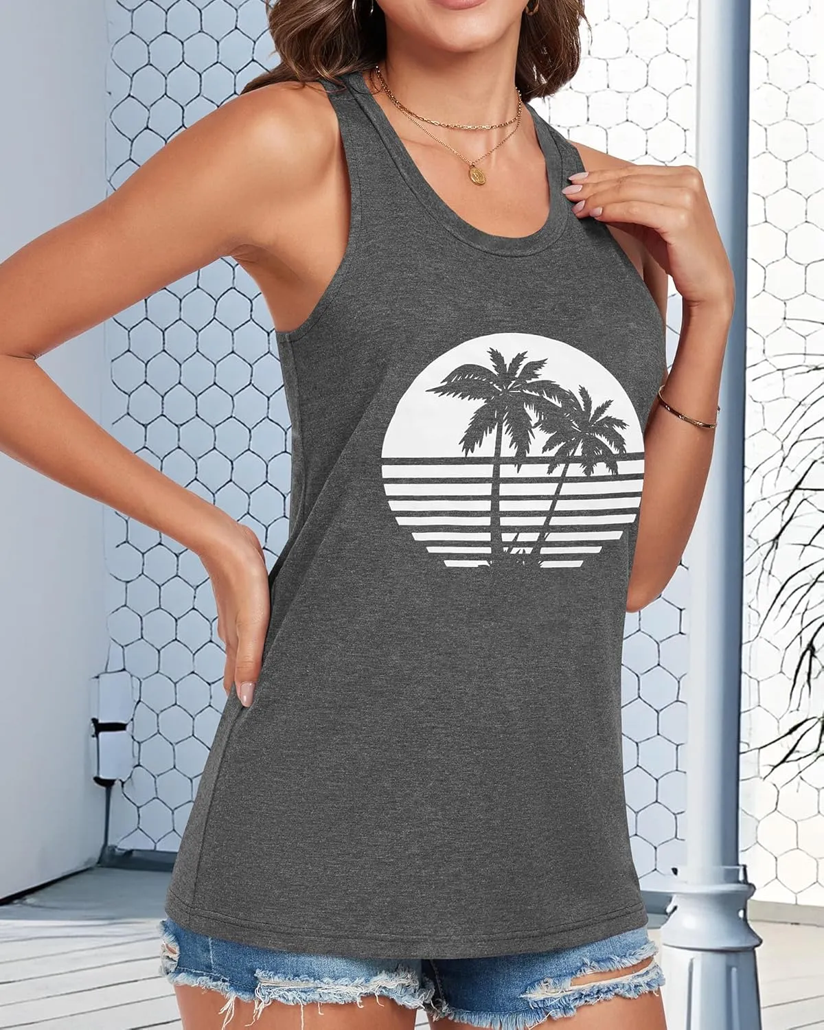 Racerback Tank Tops for Women Summer Sleeveless Round Neck Casual Graphic Tunic Shirts