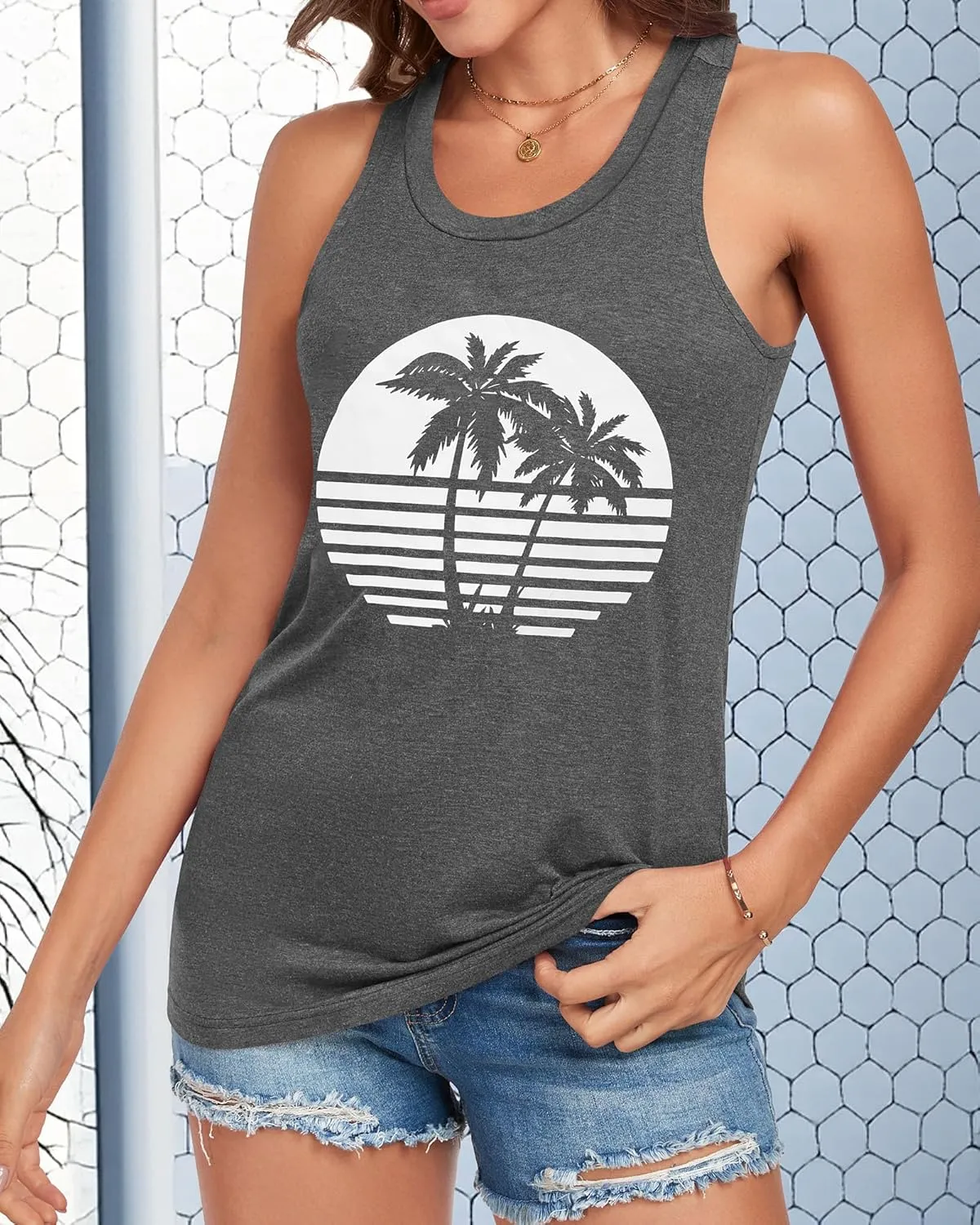 Racerback Tank Tops for Women Summer Sleeveless Round Neck Casual Graphic Tunic Shirts