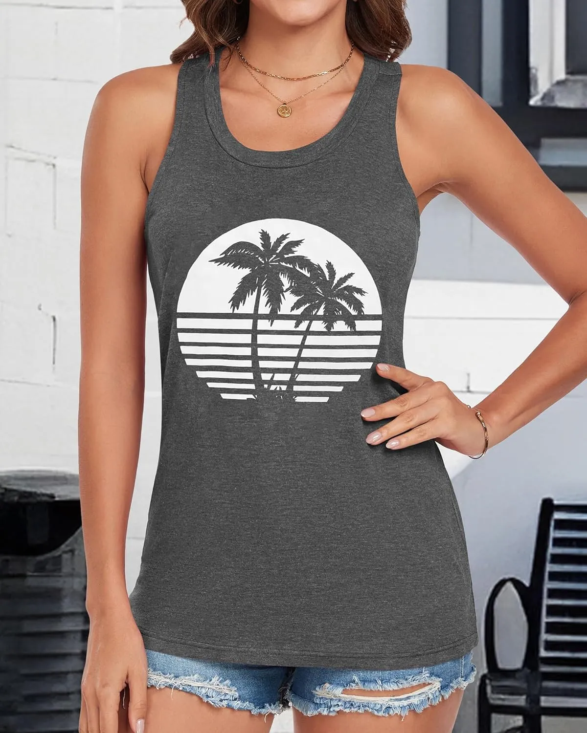 Racerback Tank Tops for Women Summer Sleeveless Round Neck Casual Graphic Tunic Shirts