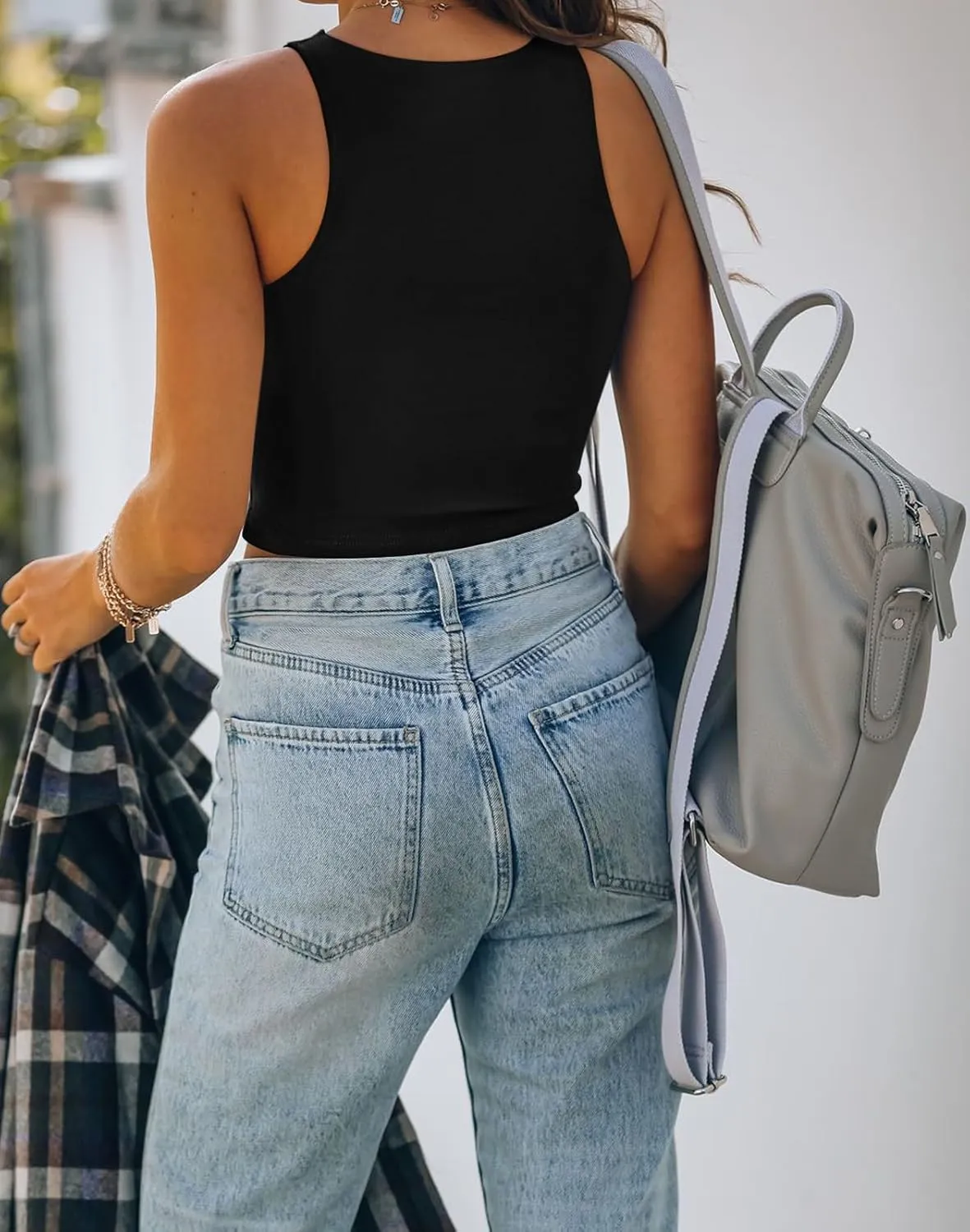 REORIA Butsmooth? Women's Sleeveless Halter Neck Double Lined Casual Basic Crop Tank Tops