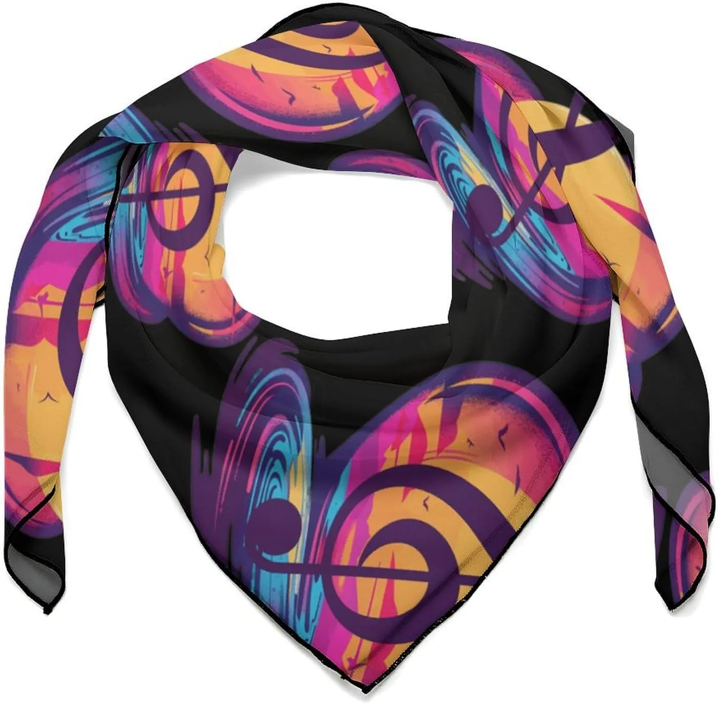 Retro Sunset Note Music Head Scarf Square Bandana Neck Scarfs Hair Wrap Scarves for Women Men