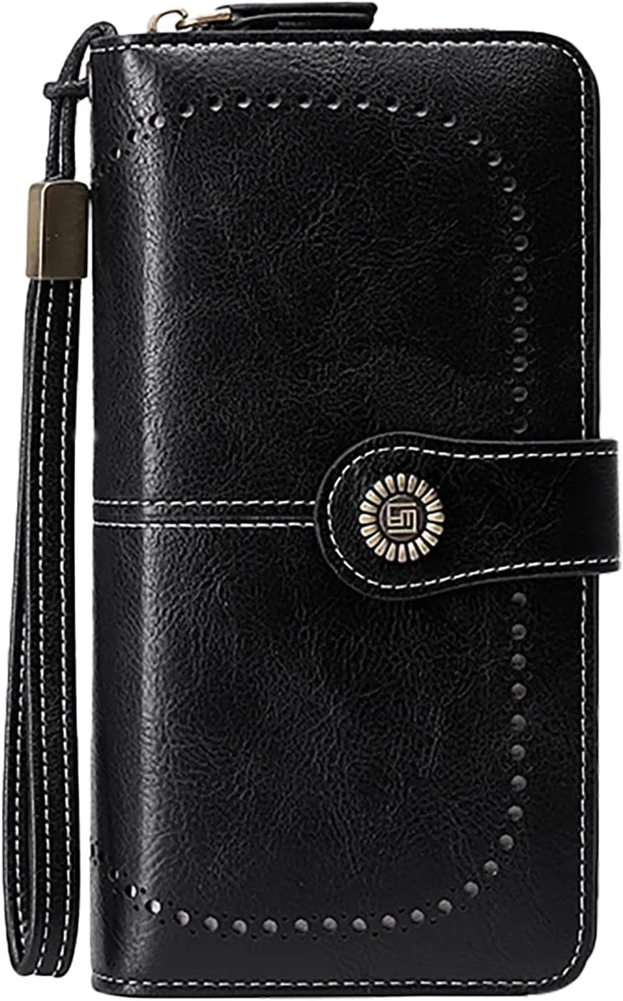 Rfid Wallet Women,2024 New Leather Wallet Wristlet for Women,Bifold Large Capacity Zip Around Rfid Blocking Clutch Purses Credit Card Wallet,Travel Wallet for Women Mom Girls Ladies
