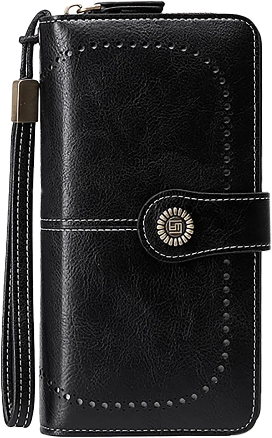 Rfid Wallet Women,2024 New Leather Wallet Wristlet for Women,Rfid Blocking Large Capacity Zip Around Bifold Credit Card Wallet Clutch Purses,Travel Wallet for Mom Ladies Women Girls