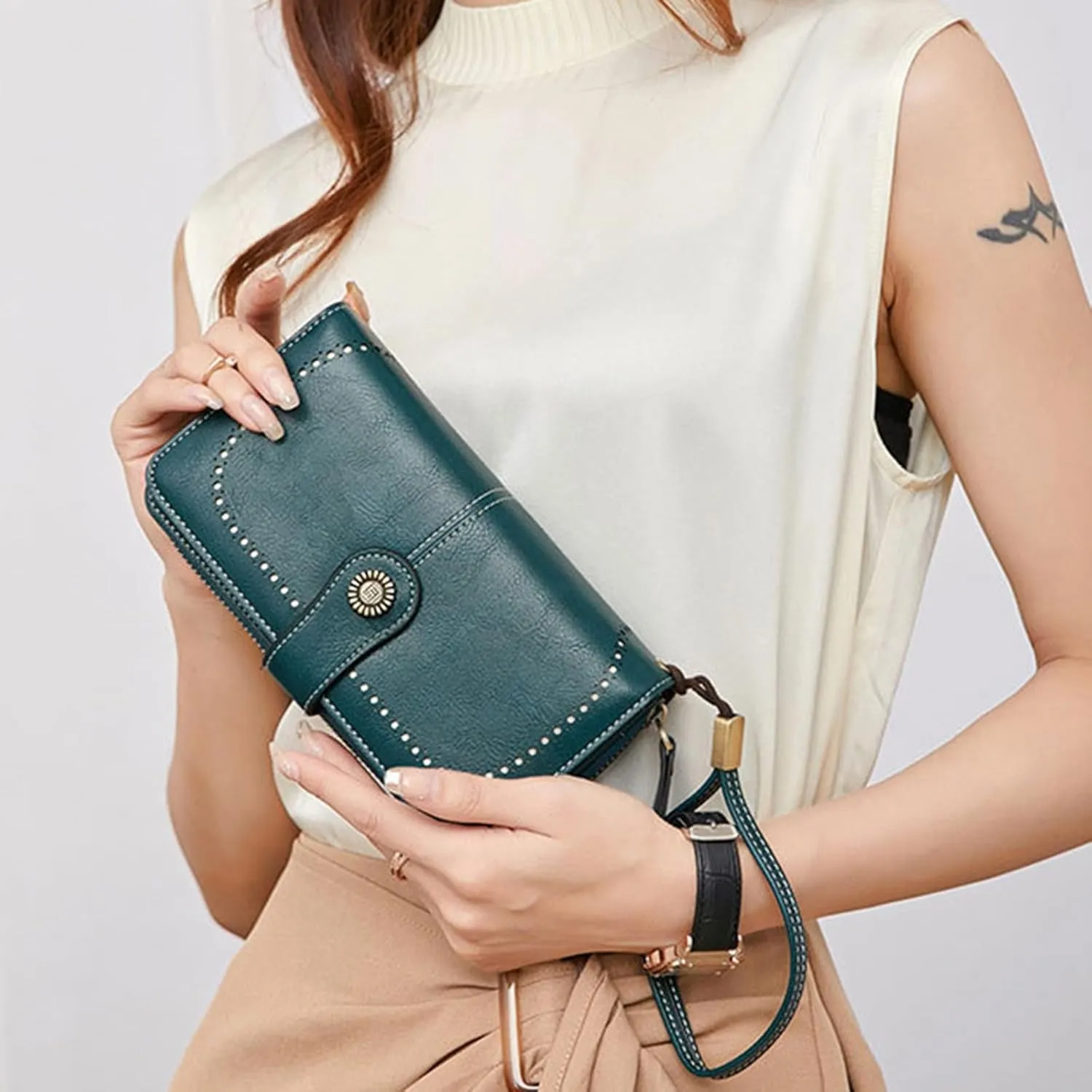 Rfid Wallet Women,2024 New Leather Wallet Wristlet for Women,Rfid Blocking Large Capacity Zip Around Bifold Credit Card Wallet Clutch Purses,Travel Wallet for Mom Ladies Women Girls