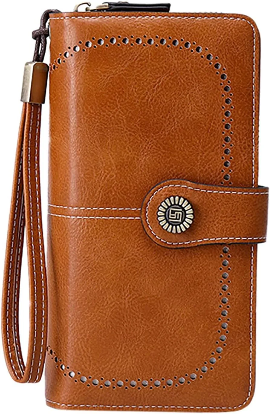 Rfid Wallet Women,2024 New Leather Wallet Wristlet for Women,Zip Around Large Capacity Bifold Rfid Blocking Clutch Purses Credit Card Wallet,Travel Wallet for Ladies Women Mom Girls