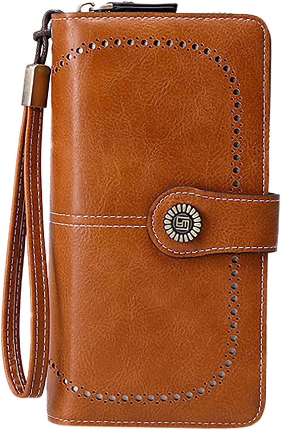 Rfid Wallet Women,2024 New Leather Wristlet Wallets for Women,Large Capacity Bifold Rfid Blocking Zip Around Credit Card Holder Clutch Purses,Travel Wallet for Girls Ladies Mom Women