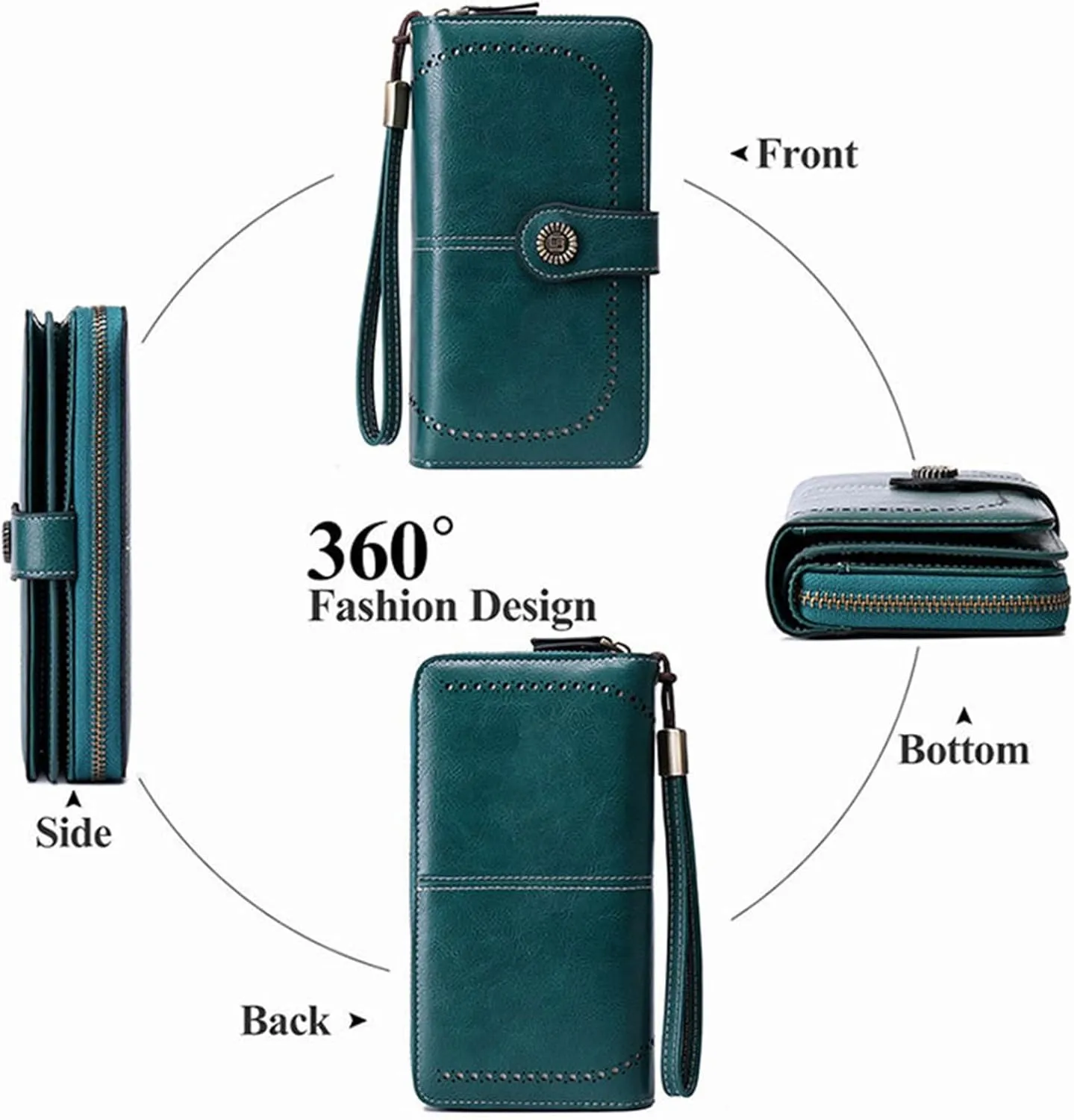 Rfid Wallet Women,2024 New Leather Wristlet Wallets for Women,Rfid Blocking Zip Around Large Capacity Bifold Clutch Purses Credit Card Wallet,Travel Wallet for Girls Mom Ladies Women