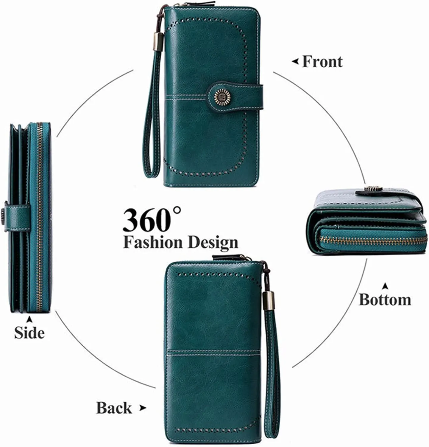 Rfid Wallet Women,Leather Wallet Women Wristlet,Rfid Blocking Bifold Zip Around Large Capacity Credit Card Holder Clutch Purses,Travel Wallet for Women Ladies Mom Girls