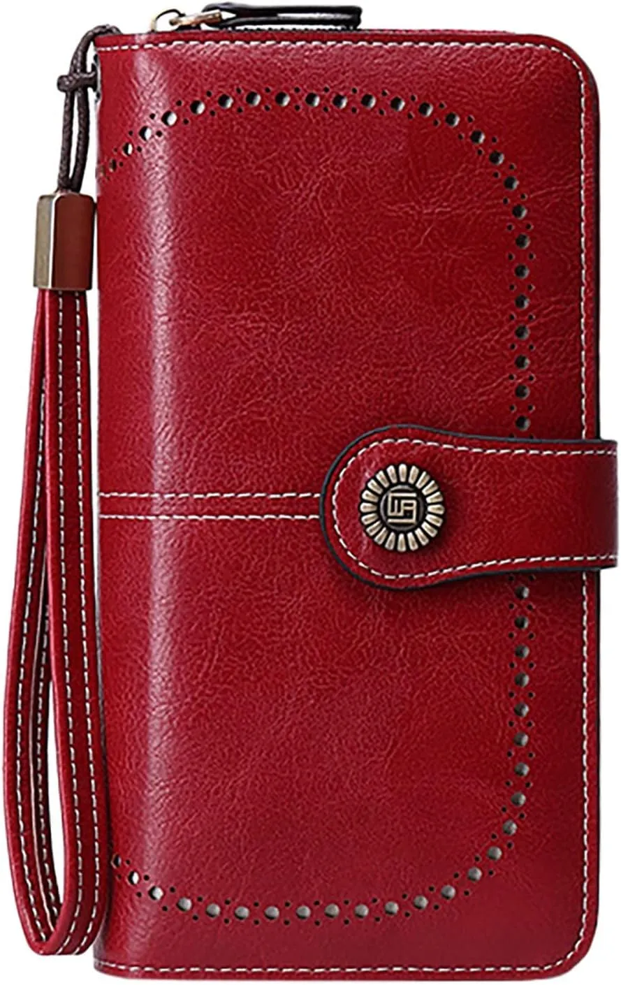 Rfid Wallet Women,Leather Wallet Women Wristlet,Rfid Blocking Bifold Zip Around Large Capacity Credit Card Holder Clutch Purses,Travel Wallet for Women Ladies Mom Girls