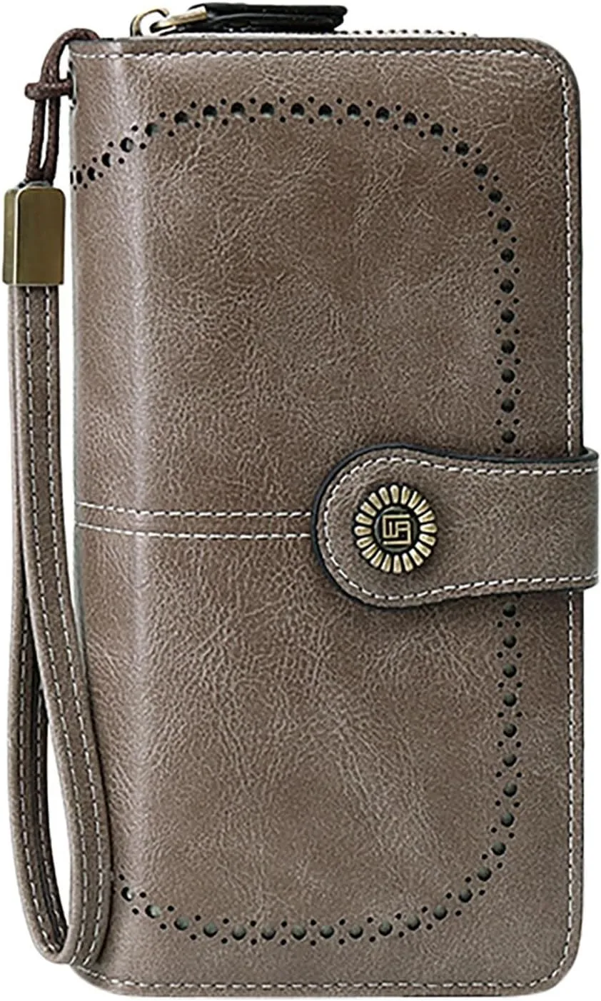 Rfid Wallet Women,Leather Zip Around Rfid Blocking Bifold Large Capacity Black Wallet for Women Mom Ladies Girls