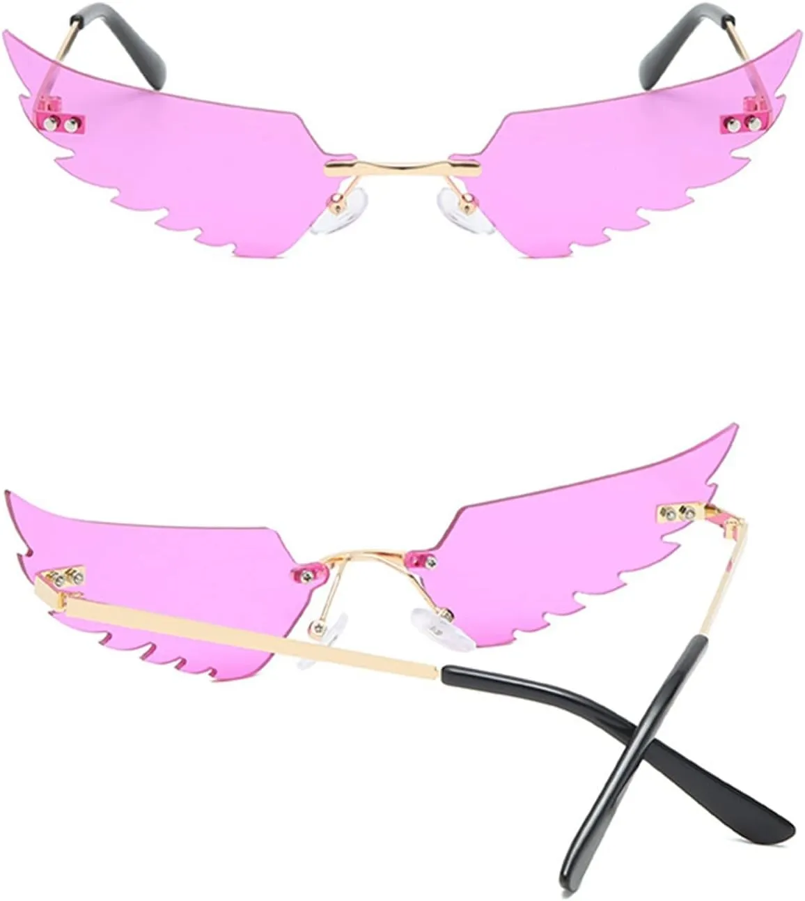 Rimless Angel Wings Sunglasses for Women Girl Transparent Candy Color Frameless Trendy Sun Glasses for Party