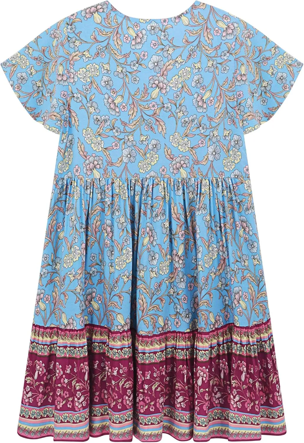 R.Vivimos Women's Short Sleeve Floral Print V Neck Cotton Tunic Dress