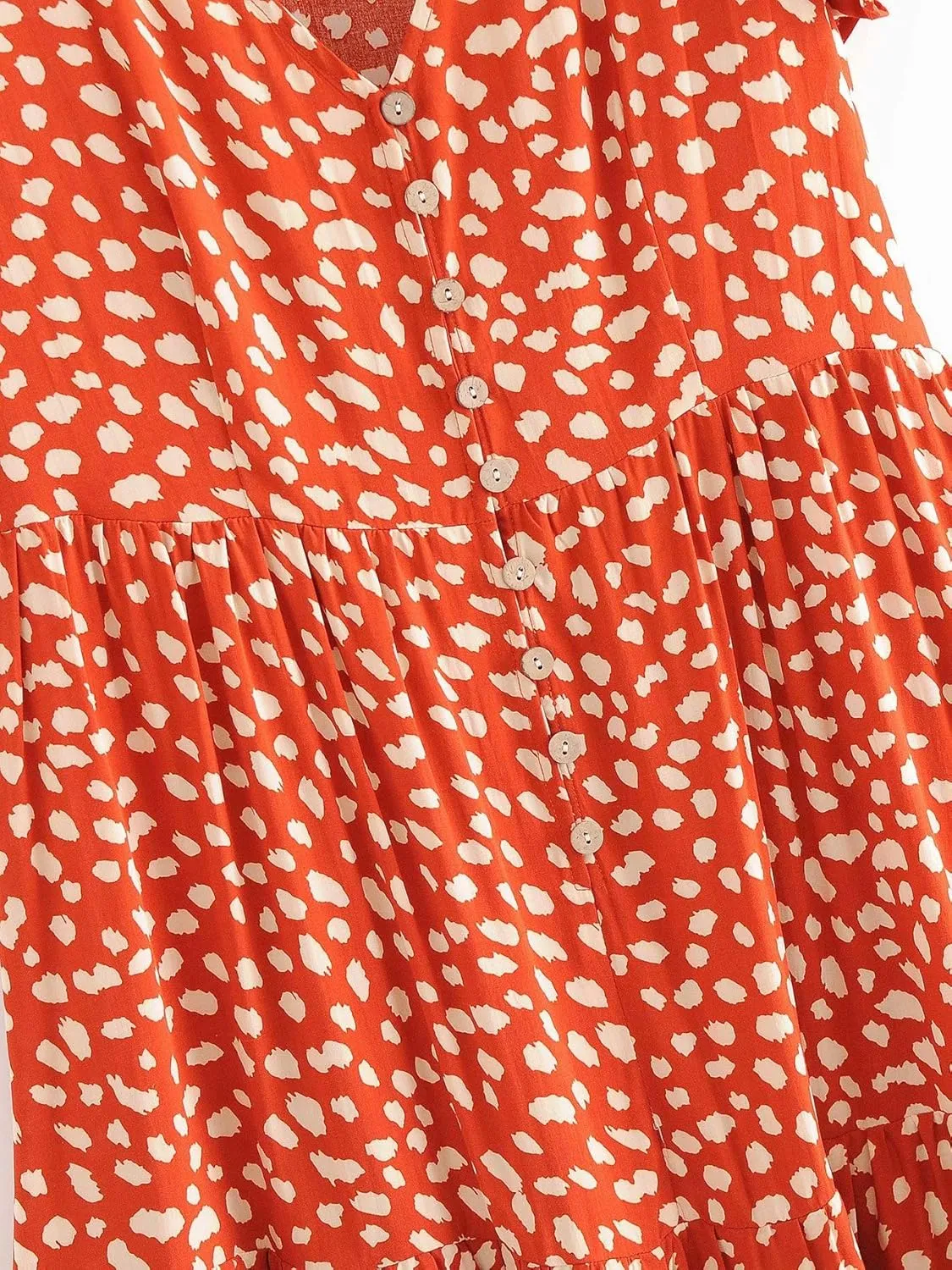 R.Vivimos Women's Short Sleeve Floral Print V Neck Cotton Tunic Dress