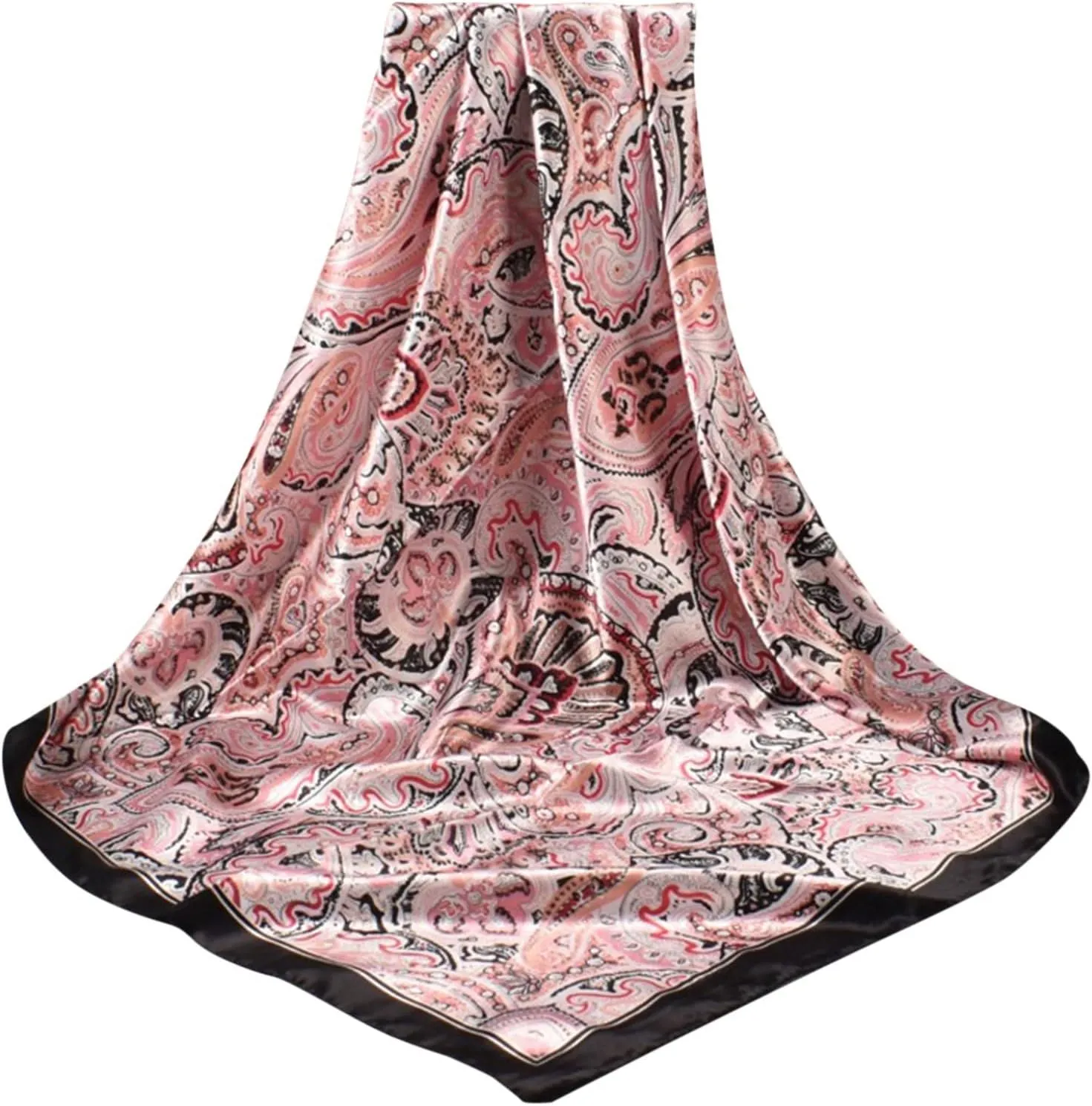 Satin Cashew Flower Prints Square Scarf Giant Silk Scarf