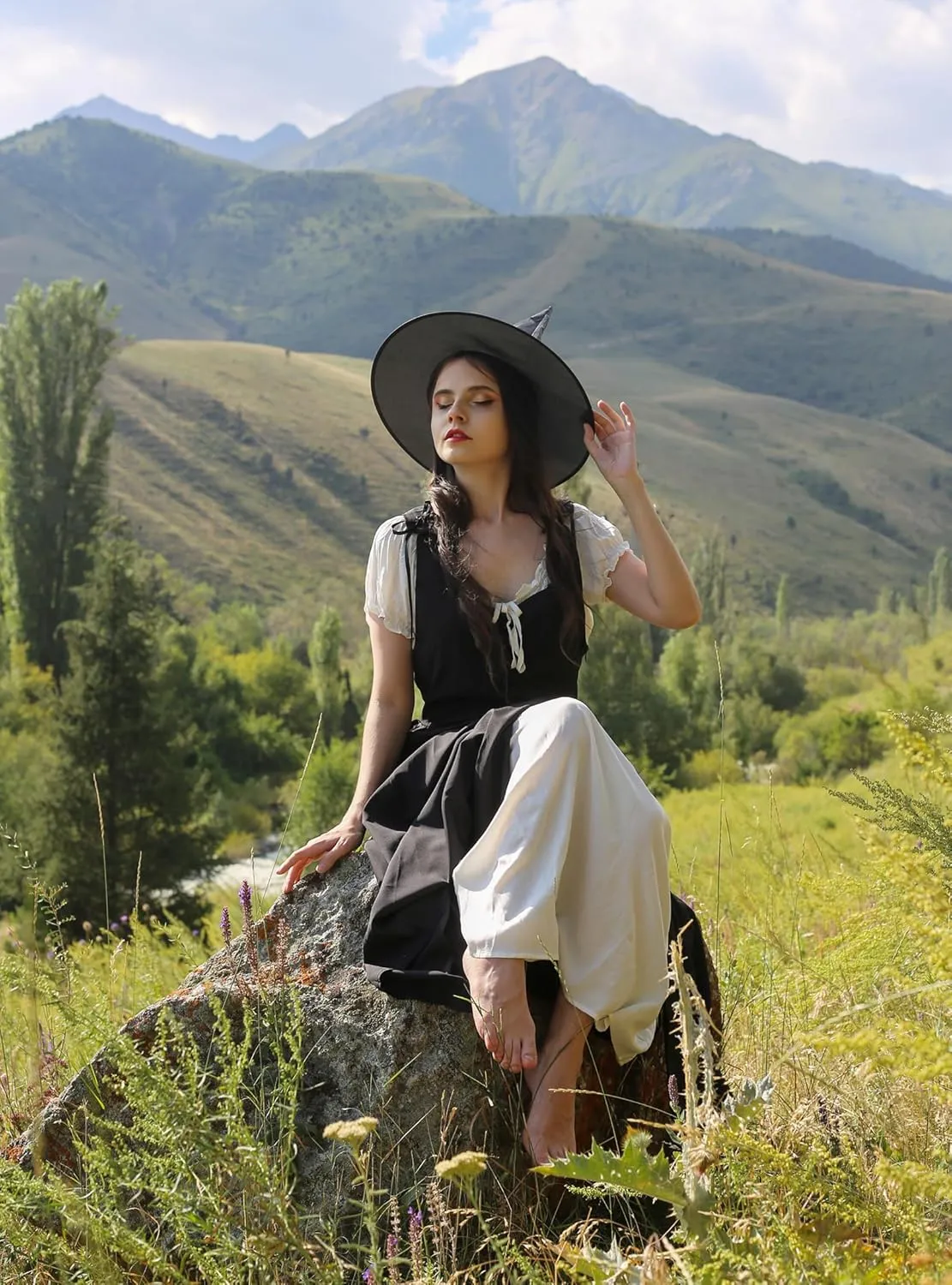 Scarlet Darkness Women Renaissance Dress Peasant Medieval Dress Short Sleeve Maxi Dress