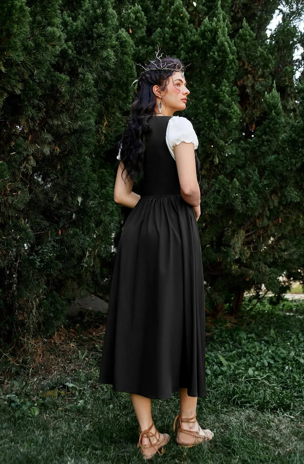 Scarlet Darkness Women Renaissance Dress Peasant Medieval Dress Short Sleeve Maxi Dress