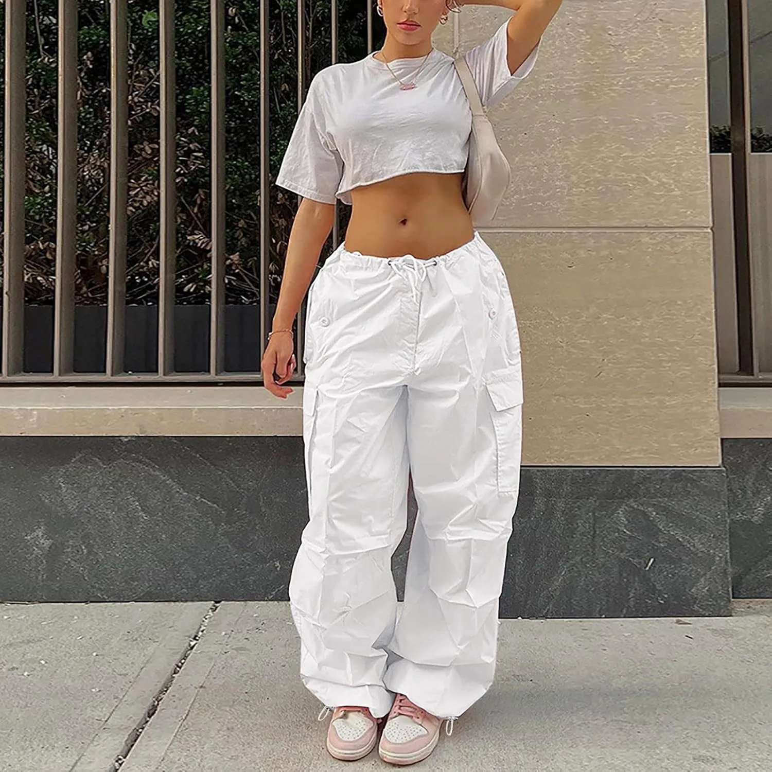 sdbrld Cargo Pants Women High Waist Plus Size Multiple Pocket Relaxed Fit Straight Wide Leg Y2K Pants Trousers Fashion Jeans
