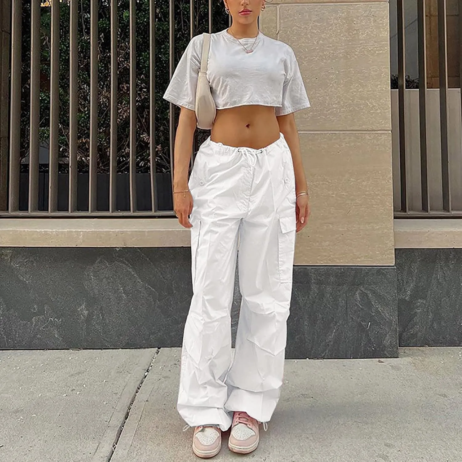 sdbrld Cargo Pants Women High Waist Plus Size Multiple Pocket Relaxed Fit Straight Wide Leg Y2K Pants Trousers Fashion Jeans