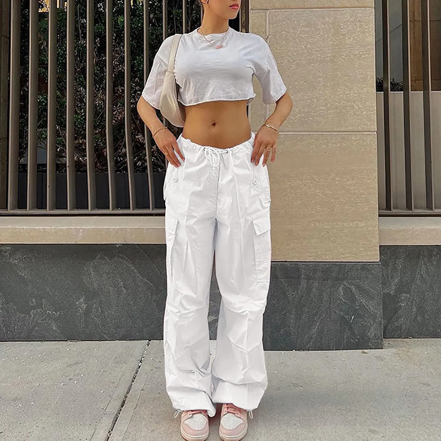 sdbrld Cargo Pants Women High Waist Plus Size Multiple Pocket Relaxed Fit Straight Wide Leg Y2K Pants Trousers Fashion Jeans