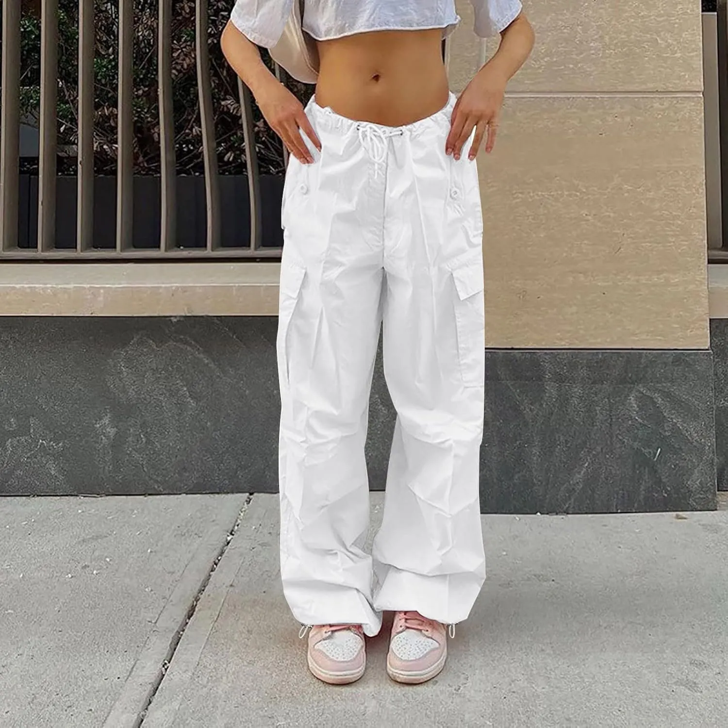 sdbrld Cargo Pants Women High Waist Plus Size Multiple Pocket Relaxed Fit Straight Wide Leg Y2K Pants Trousers Fashion Jeans