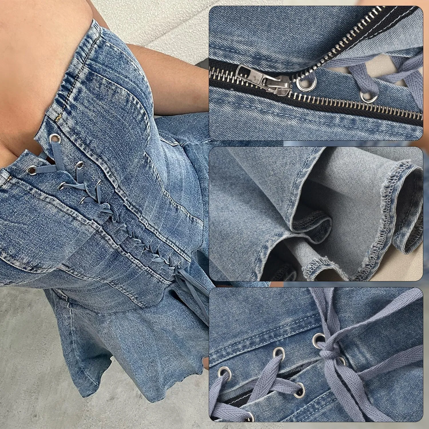 Sexy Tube Denim Dress Corset Strapless Ruffled Hem Jean Mini Dress