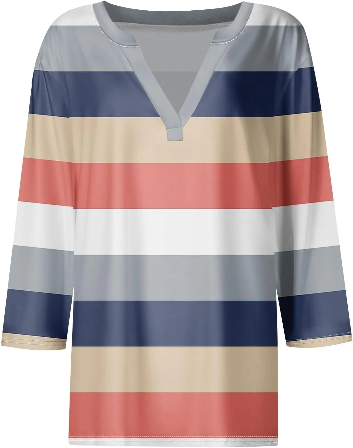 Shirts for Women Trendy 3/4 Length Sleeve V Neck Tops Fall Loose Casual Printed Vacation Blouses Dressy Basic Tees