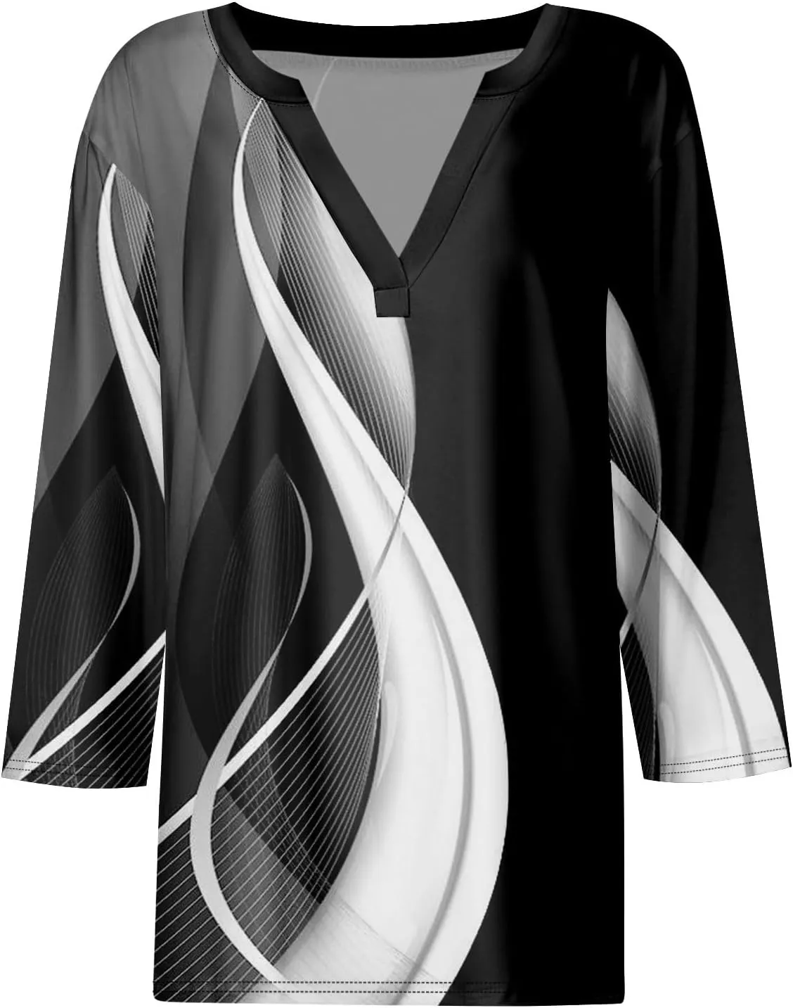 Shirts for Women Trendy 3/4 Length Sleeve V Neck Tops Fall Loose Casual Printed Vacation Blouses Dressy Basic Tees