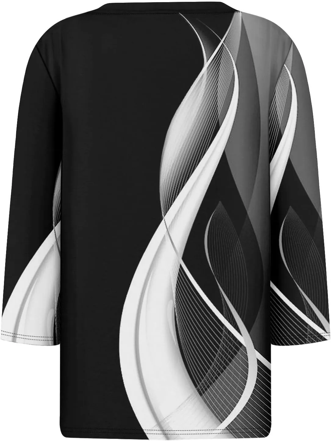Shirts for Women Trendy 3/4 Length Sleeve V Neck Tops Fall Loose Casual Printed Vacation Blouses Dressy Basic Tees