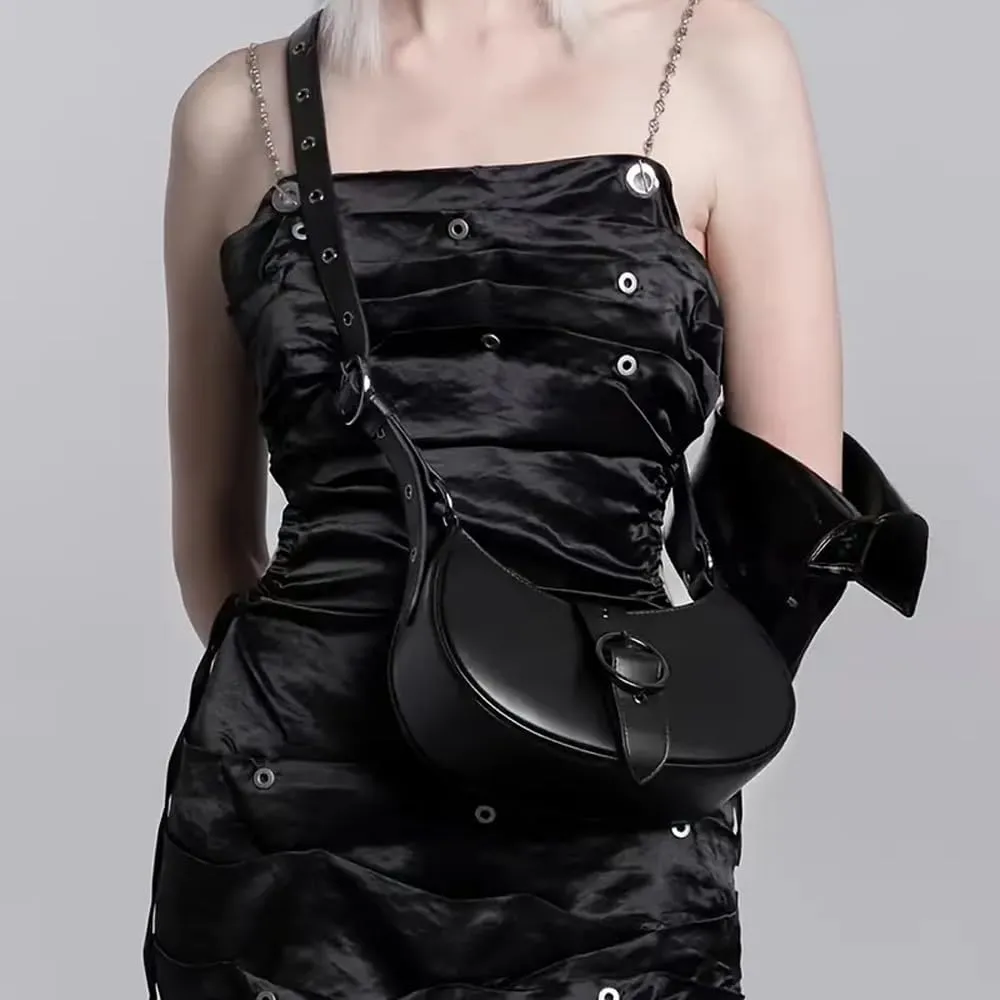 Silver Crossbody Purse Y2K Metallic Shoulder Bags for Women Leather Punk Saddle Hobo Purses