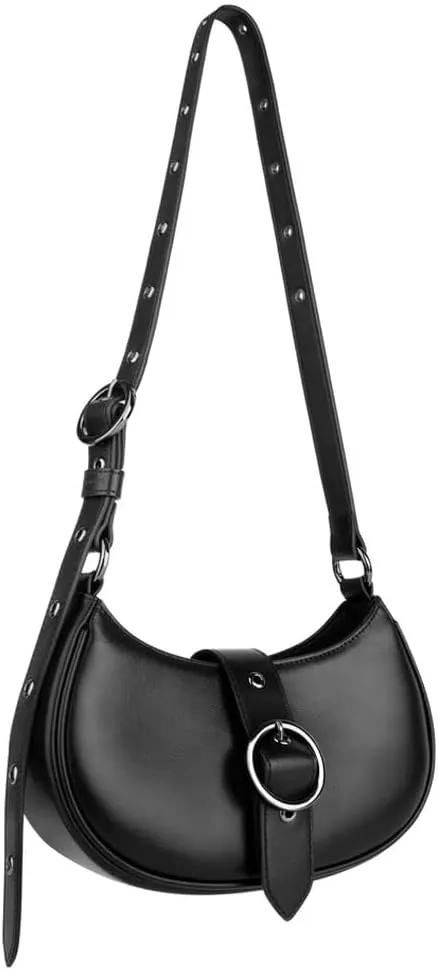 Silver Crossbody Purse Y2K Metallic Shoulder Bags for Women Leather Punk Saddle Hobo Purses
