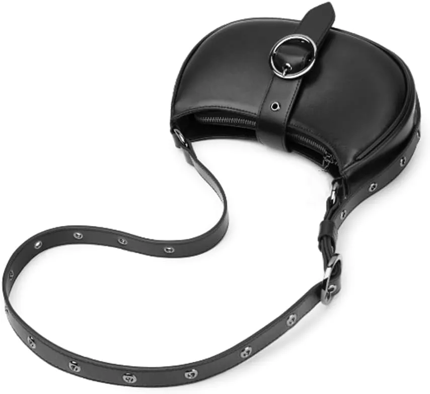 Silver Crossbody Purse Y2K Metallic Shoulder Bags for Women Leather Punk Saddle Hobo Purses