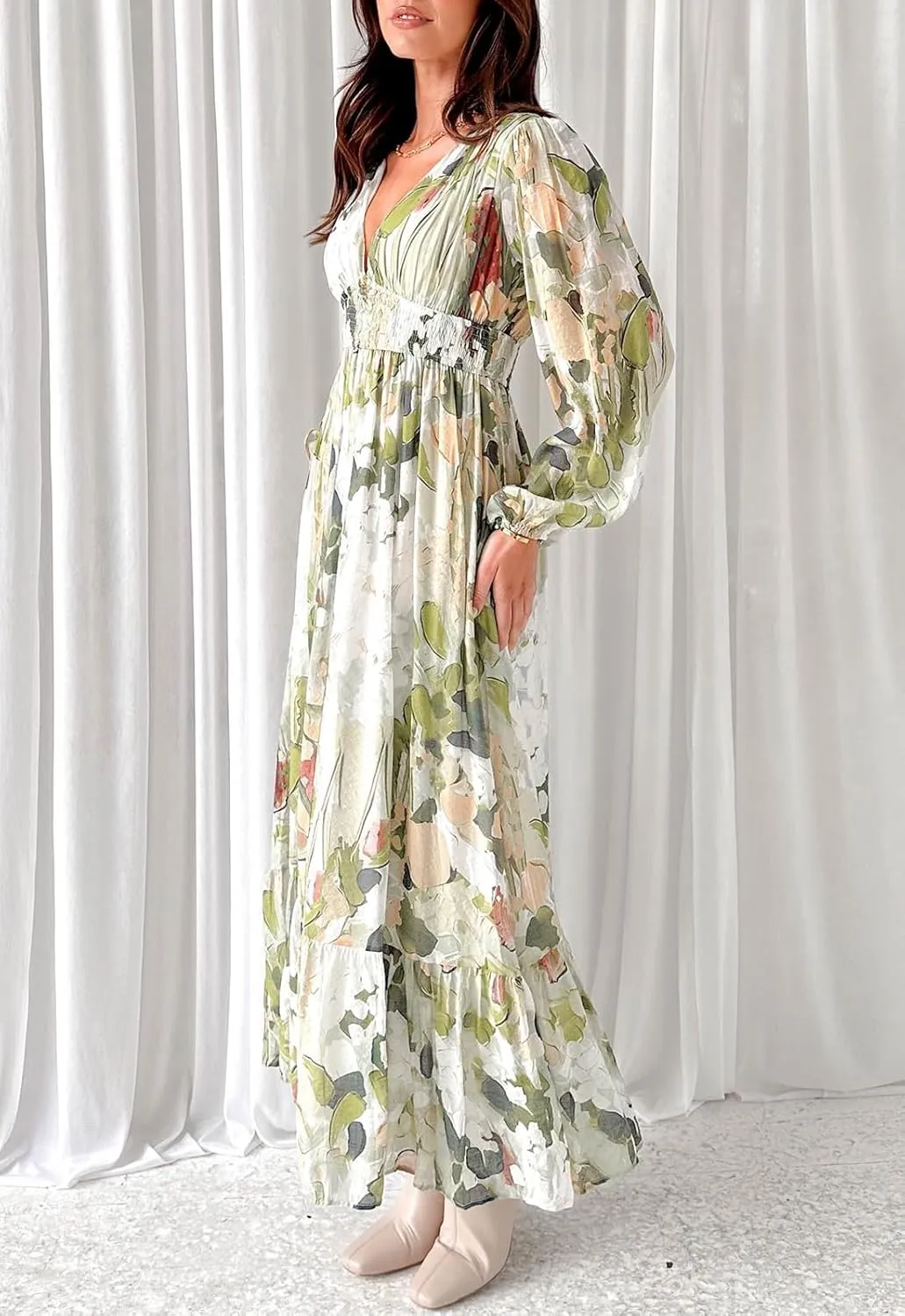 Sissyaki Women's Long Sleeve Boho Floral Maxi Dress Summer Fall Wedding Guest Dress