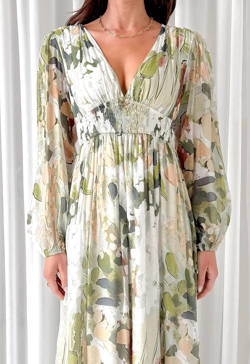 Sissyaki Women's Long Sleeve Boho Floral Maxi Dress Summer Fall Wedding Guest Dress