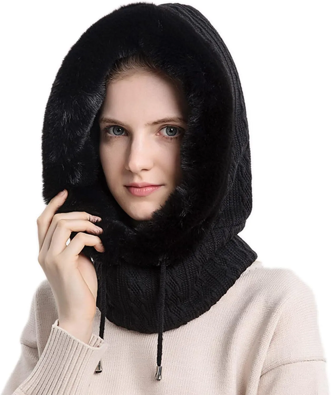 Ski Hat for Men Women, Winter Soft Warm Ski Cap Windproof, Full Head Cover Scarf Neck for Cold Weather