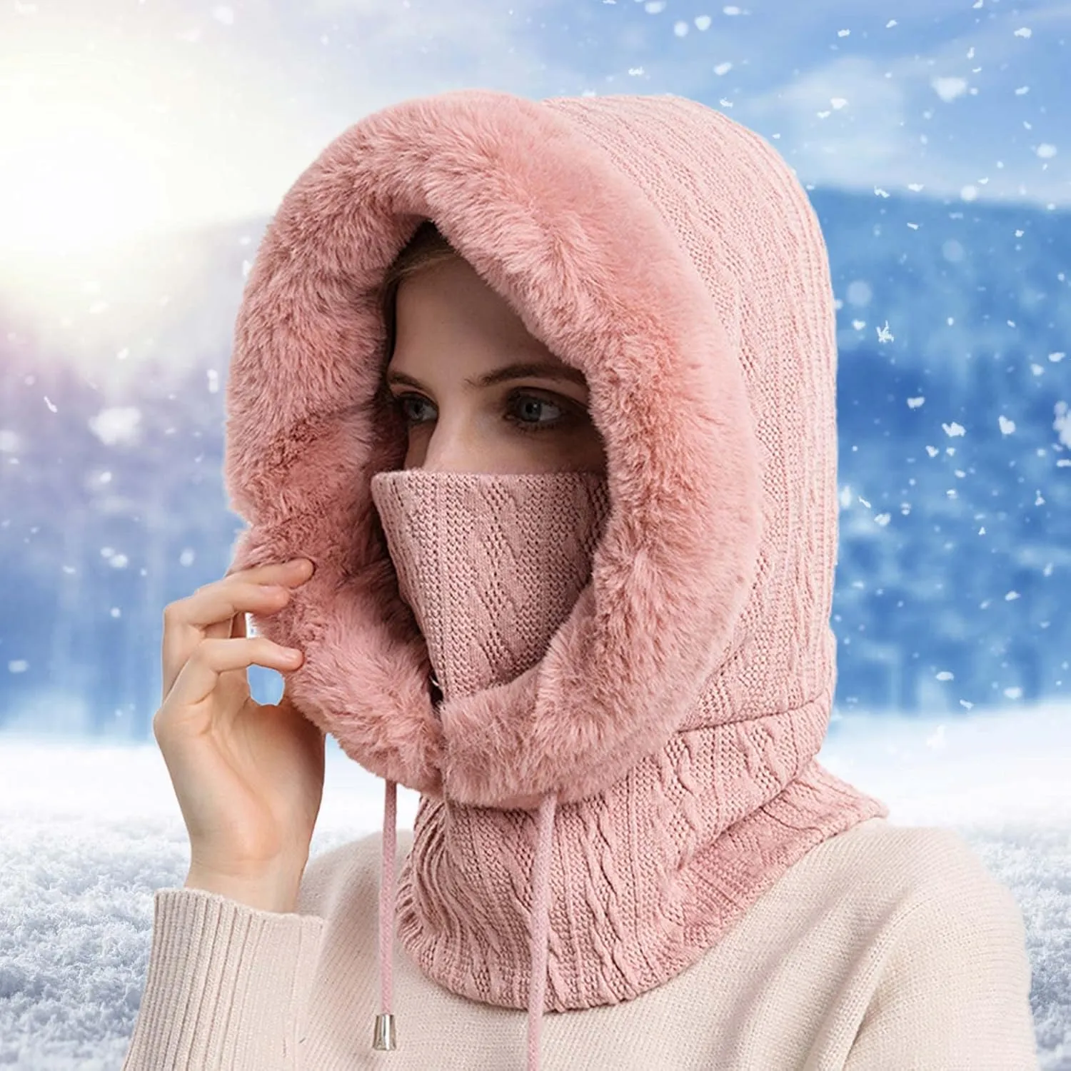 Ski Hat for Men Women, Winter Soft Warm Ski Cap Windproof, Full Head Cover Scarf Neck for Cold Weather