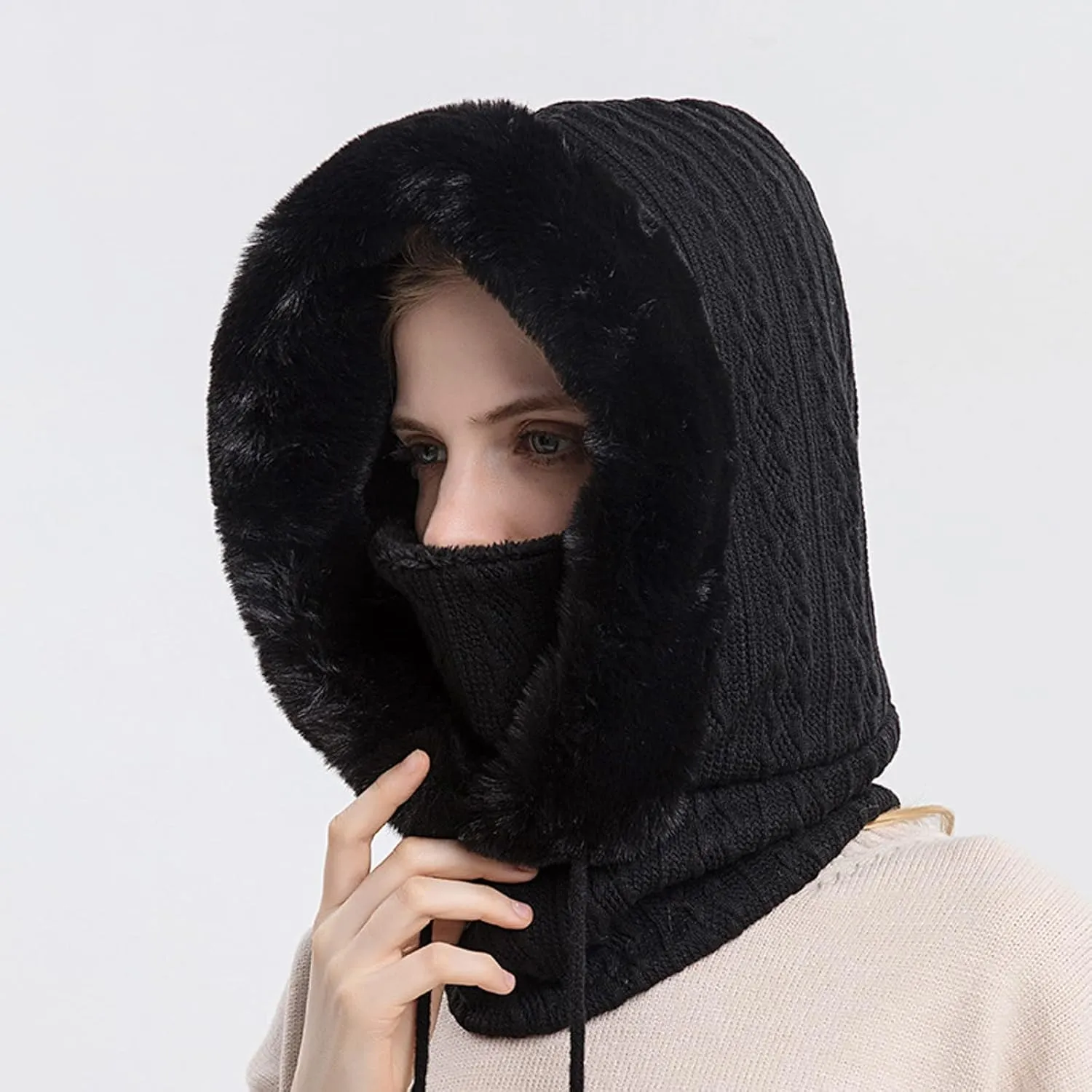 Ski Hat for Men Women, Winter Soft Warm Ski Cap Windproof, Full Head Cover Scarf Neck for Cold Weather