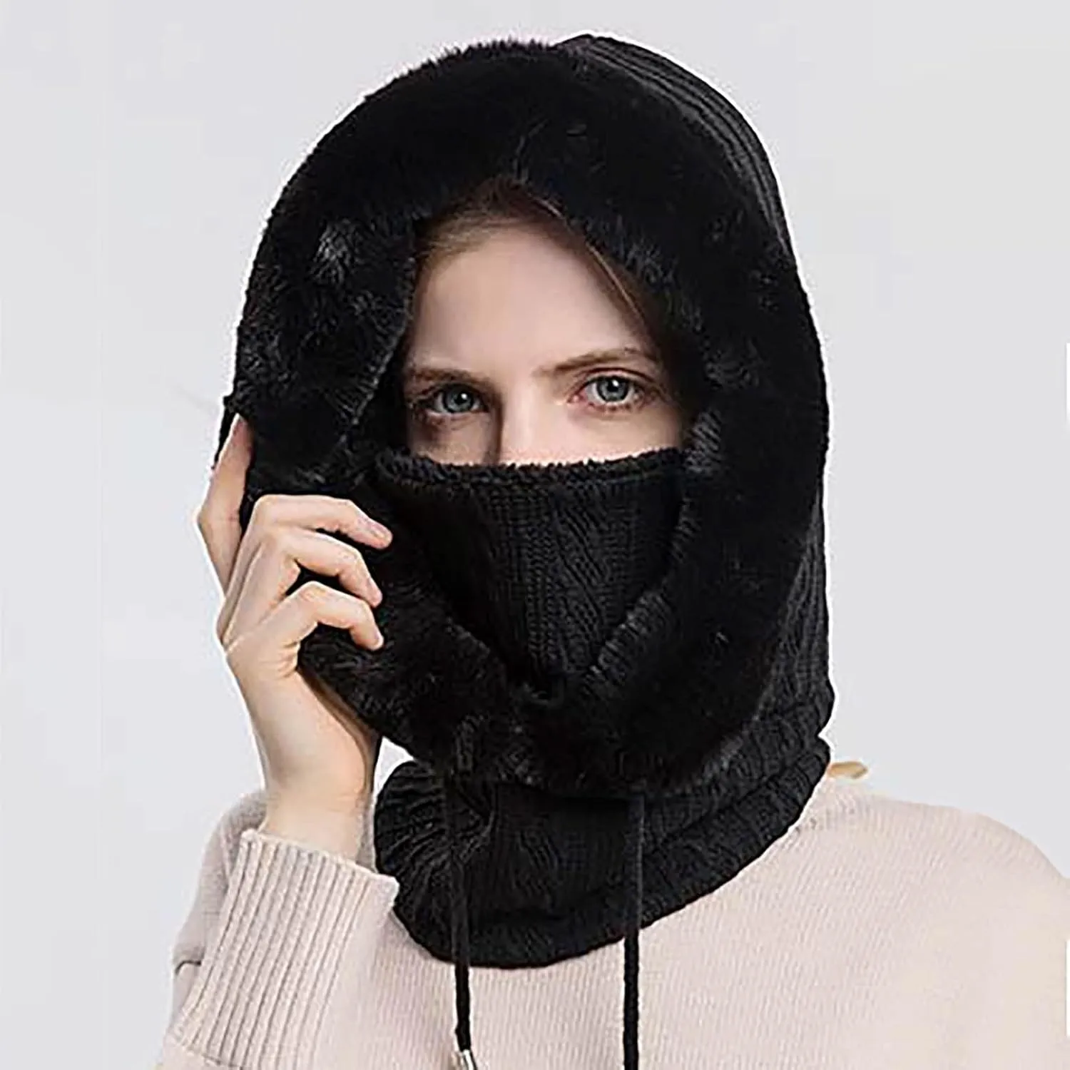 Ski Hat for Men Women, Winter Soft Warm Ski Cap Windproof, Full Head Cover Scarf Neck for Cold Weather