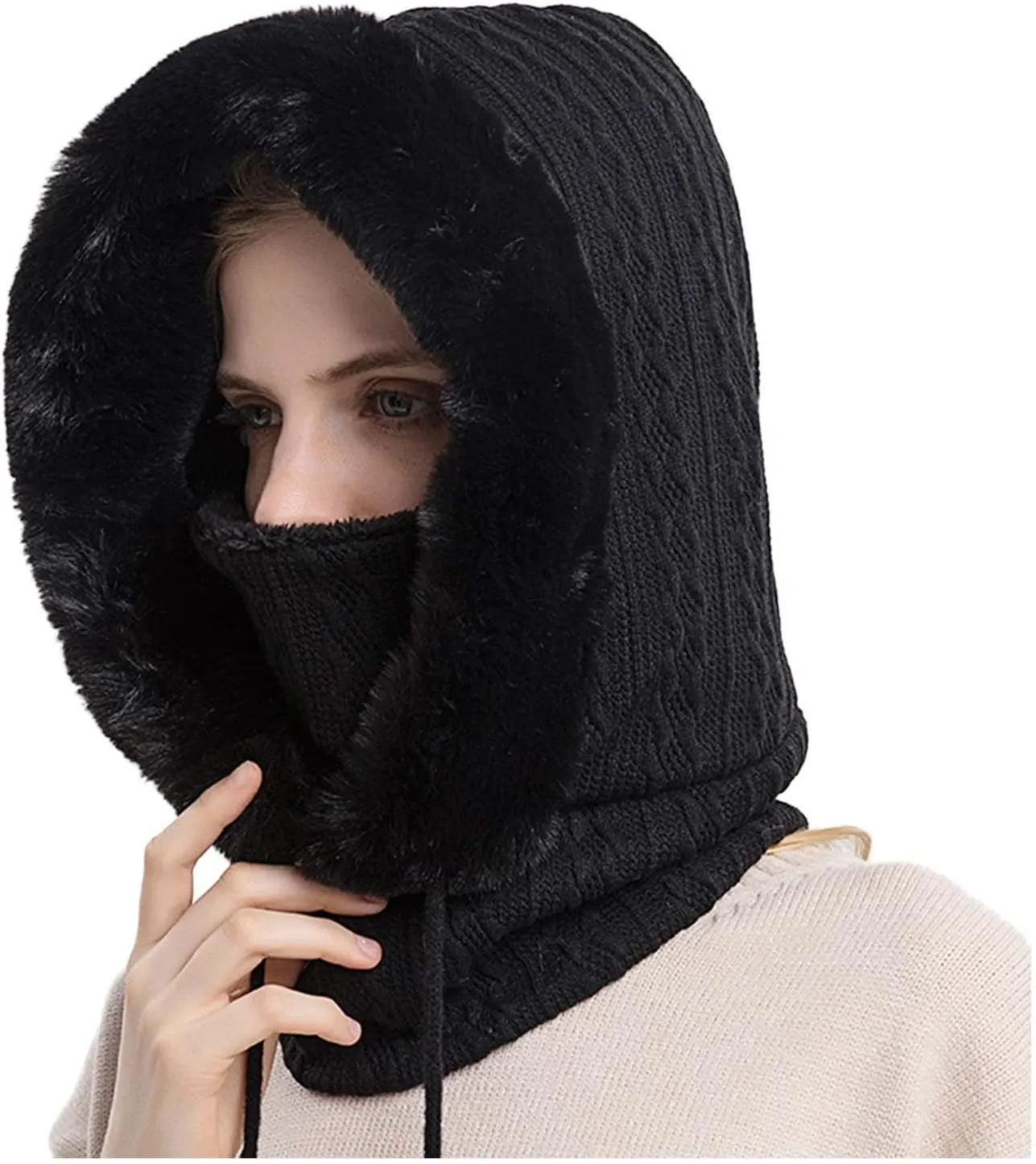 Ski Hat for Men Women, Winter Soft Warm Ski Cap Windproof, Full Head Cover Scarf Neck for Cold Weather
