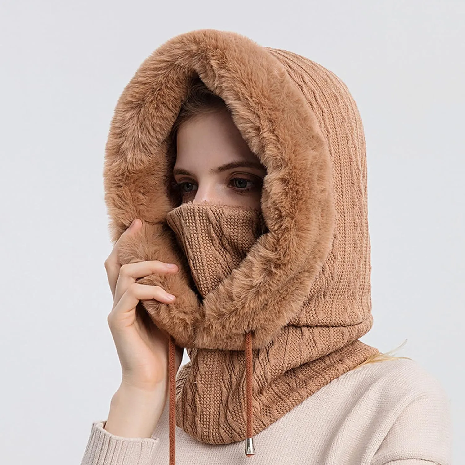 Ski Hat for Men Women, Winter Soft Warm Ski Cap Windproof, Full Head Cover Scarf Neck for Cold Weather