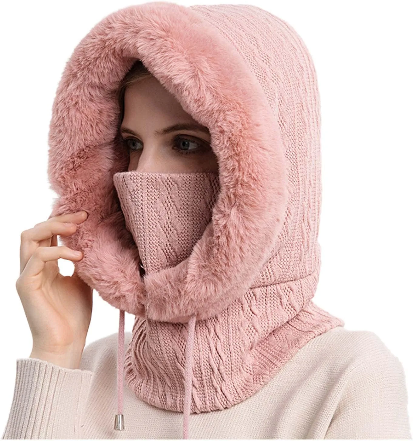 Ski Hat for Men Women, Winter Soft Warm Ski Cap Windproof, Full Head Cover Scarf Neck for Cold Weather