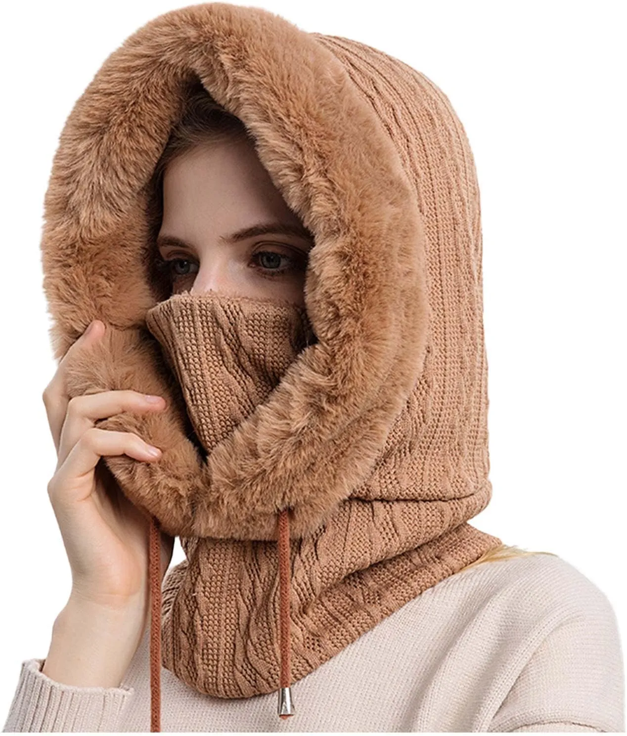 Ski Hat for Men Women, Winter Soft Warm Ski Cap Windproof, Full Head Cover Scarf Neck for Cold Weather