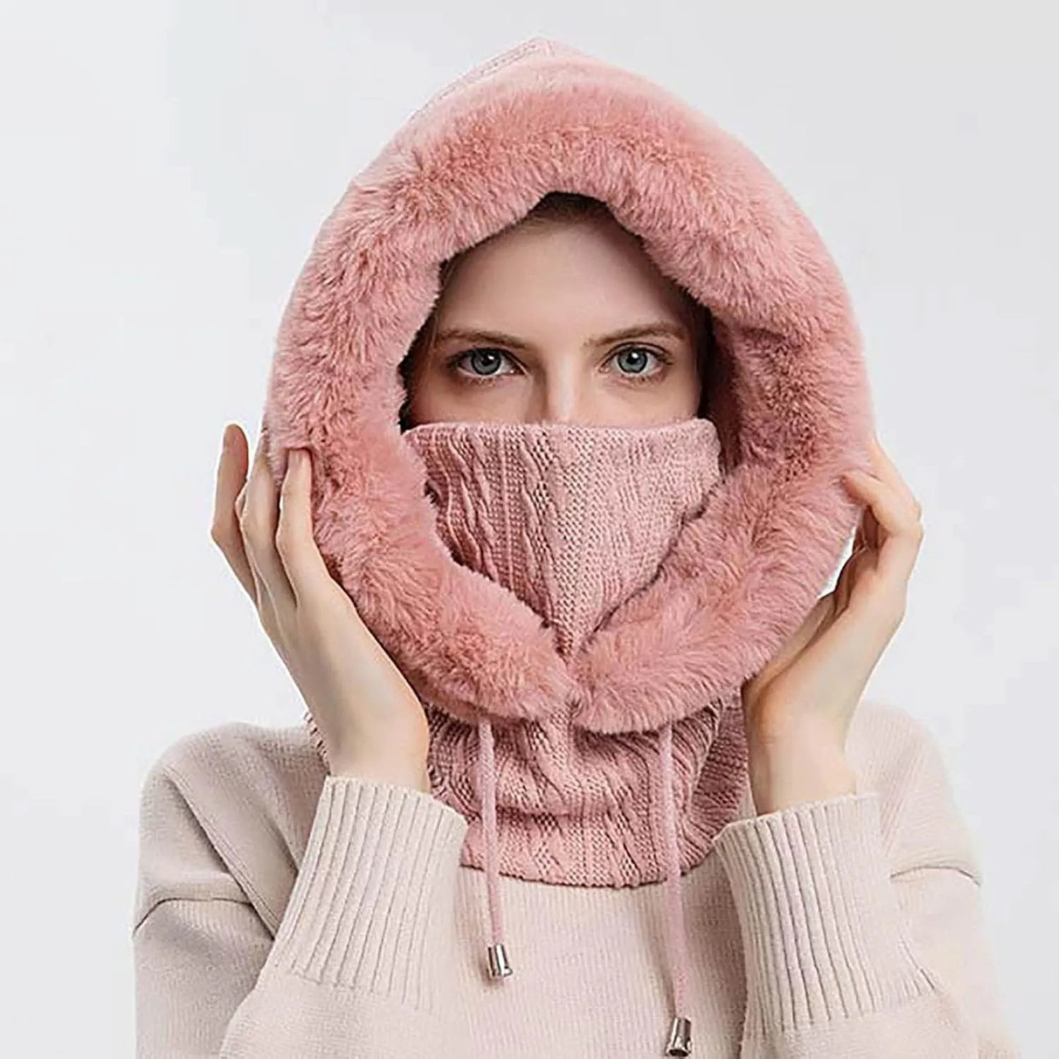 Ski Hat for Men Women, Winter Soft Warm Ski Cap Windproof, Full Head Cover Scarf Neck for Cold Weather