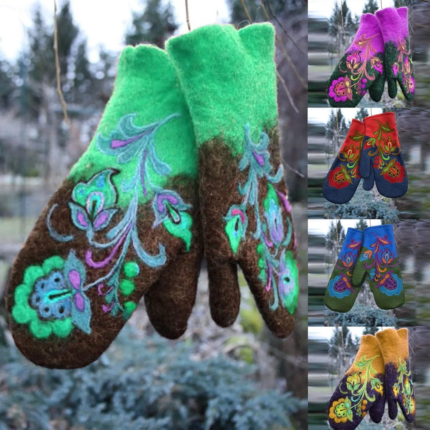 Ski Mittens for Men Women Winter Snow Touchscreen Windproof Winter Gloves Warm for Cold Weather (Green, One Size)