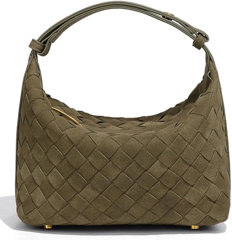 Slouchy Suede Hobo Bags Women Trendy Woven Suede Box Purse Crossbody Crescent Shoulder Satchel Bag Top Handle Tote Handbag