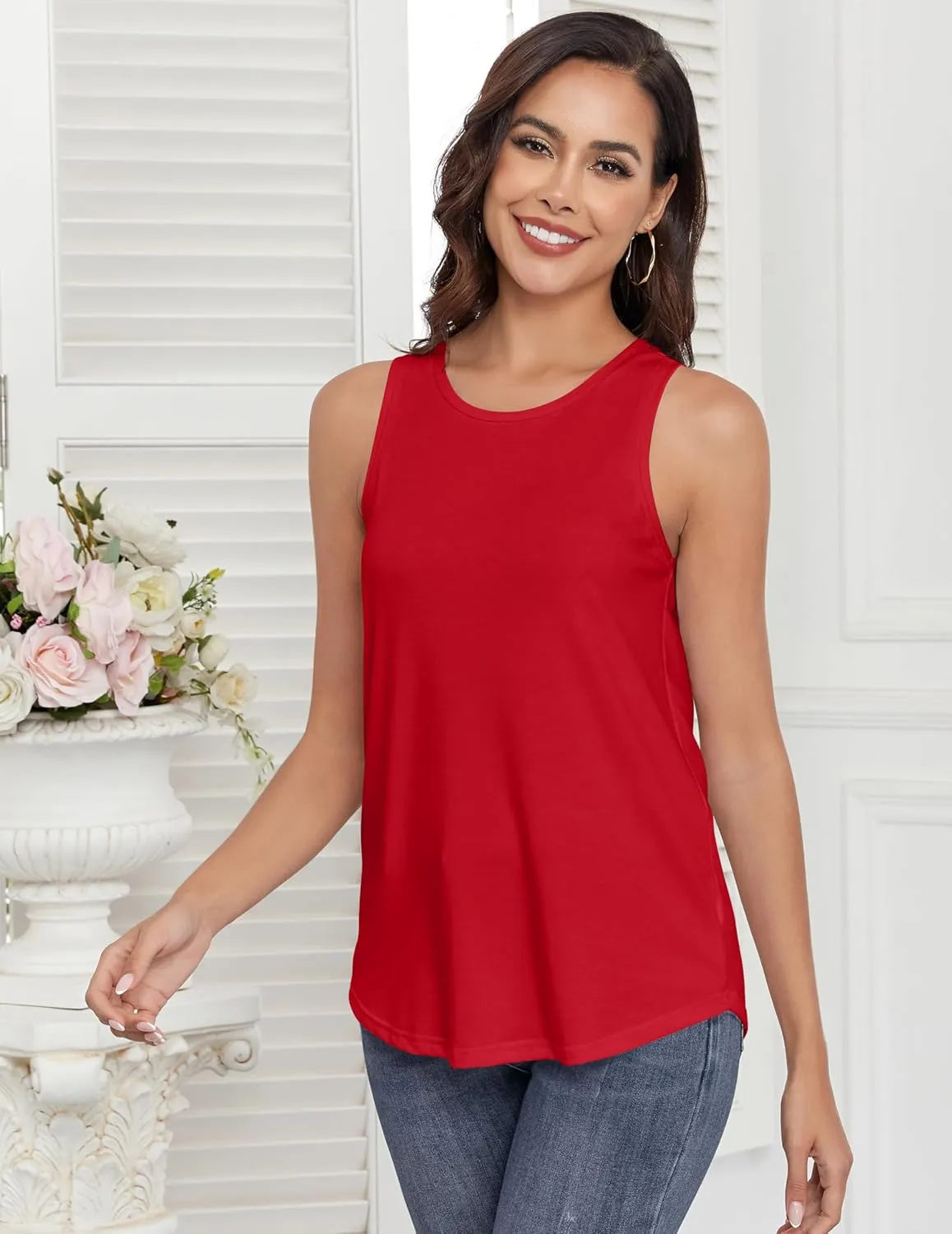 Smile Fish Women Crewneck Flowy Loose Fit Tank Top Sleeveless Summer Tops Shirts