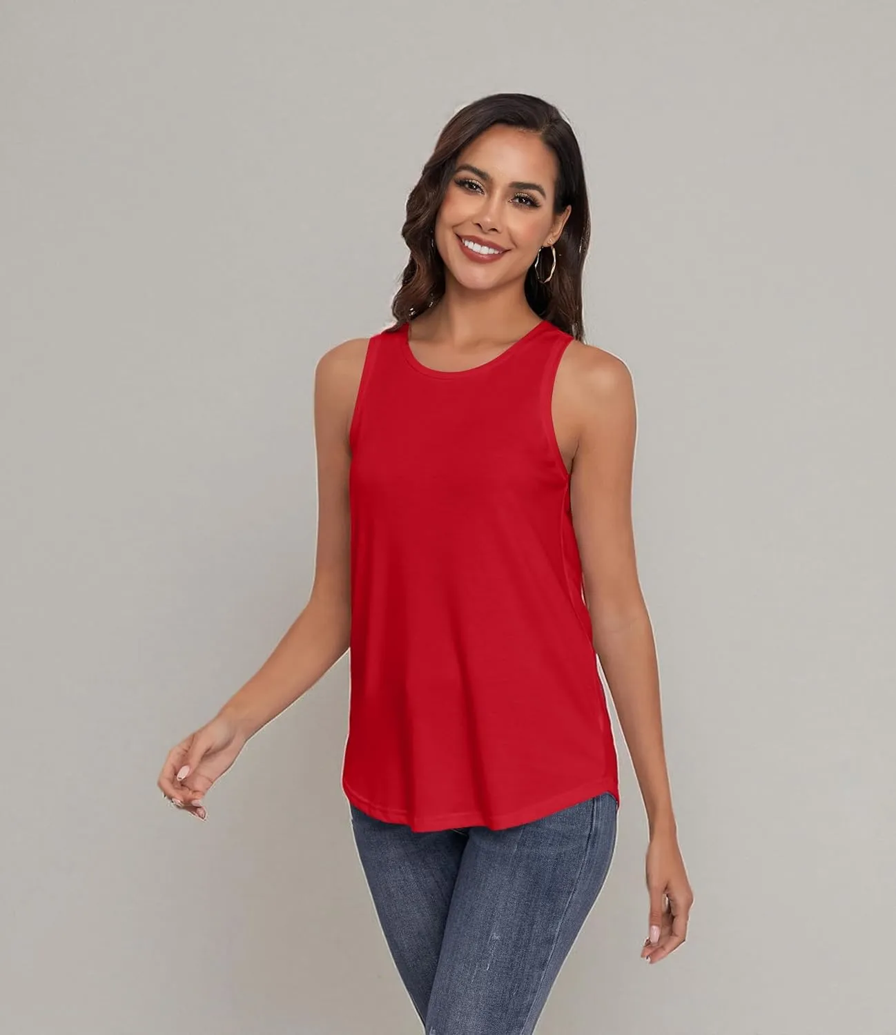 Smile Fish Women Crewneck Flowy Loose Fit Tank Top Sleeveless Summer Tops Shirts