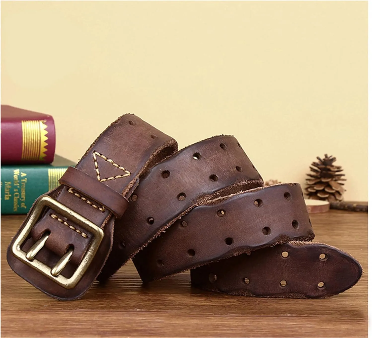 Sress Belts High-end Belts Double Prong Genuine Full Grain Leather Belts for Men Casual Belts Casual Belts