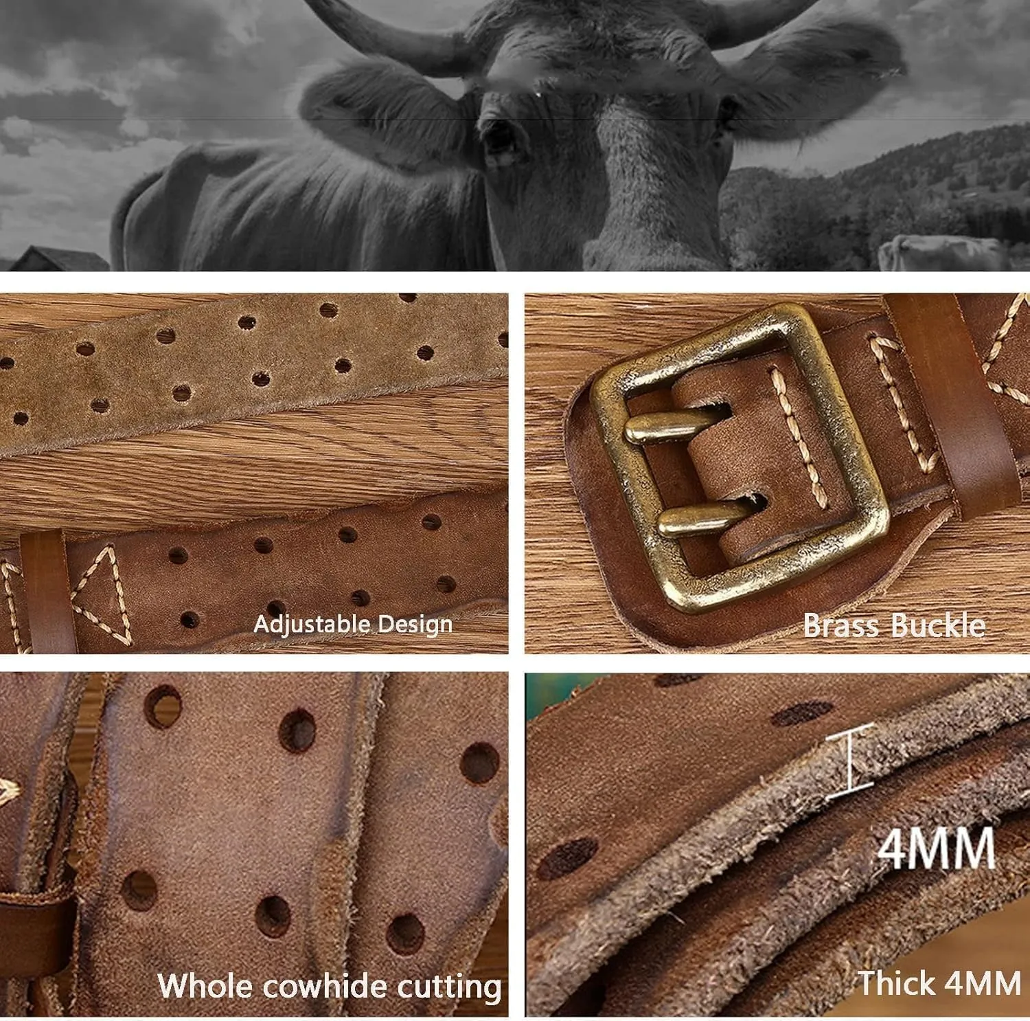 Sress Belts High-end Belts Double Prong Genuine Full Grain Leather Belts for Men Casual Belts Casual Belts