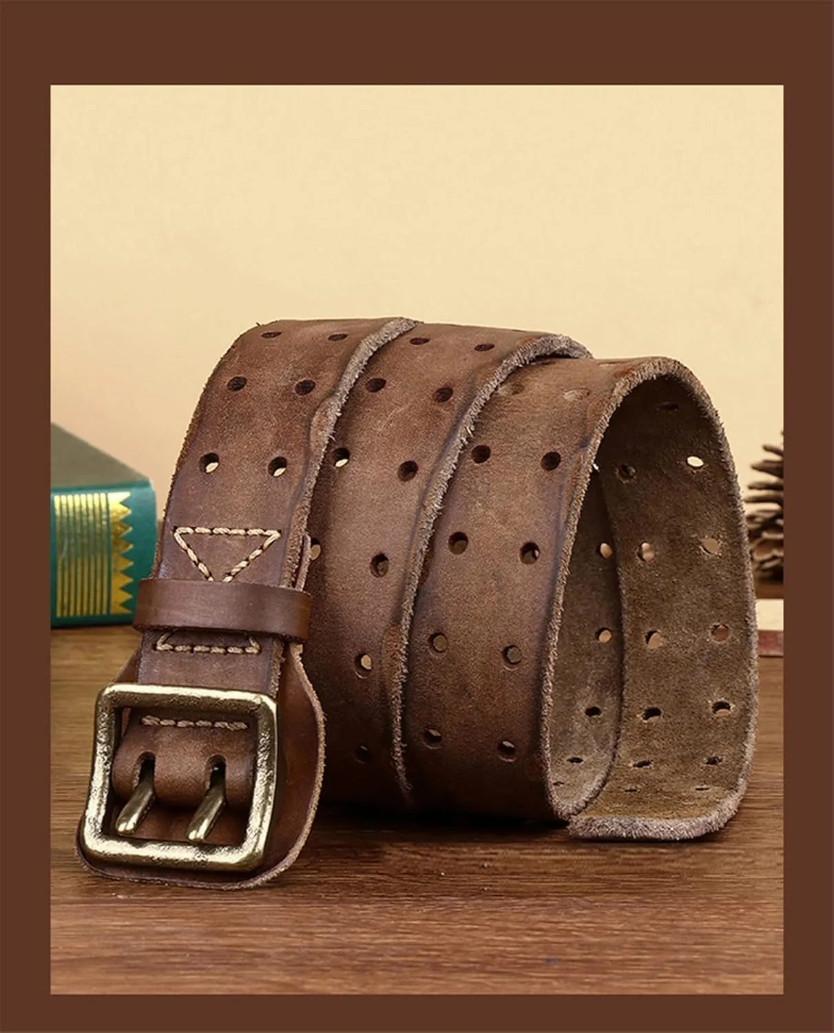 Sress Belts High-end Belts Double Prong Genuine Full Grain Leather Belts for Men Casual Belts Casual Belts