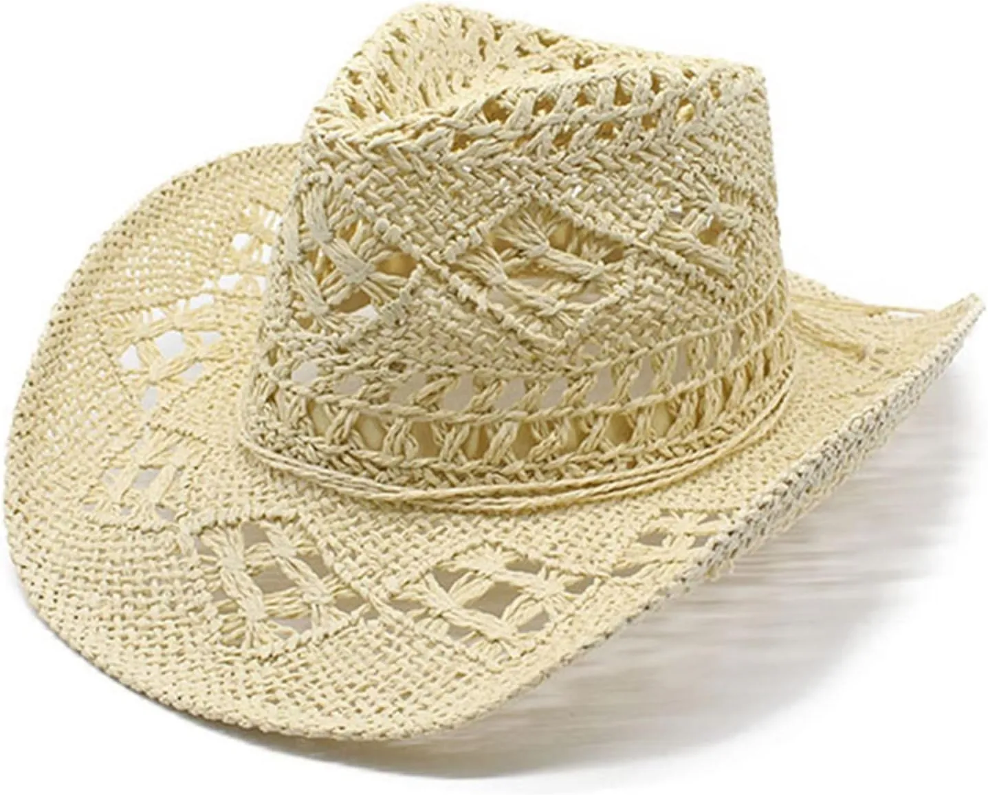 Straw Cowboy Hats for Women Men Beach Wide Brim Sun Visor Hat Hollow Out Foldable Beach Sunhat Sun Protection Uv 50 
